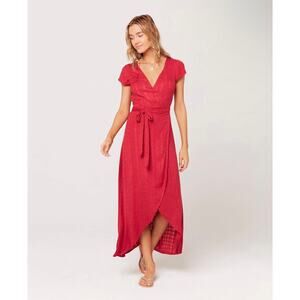 L*Space Goa Dress Red Pink XS Maxi Wrap Swim Coverup Resort Beachy Gauzy Coastal